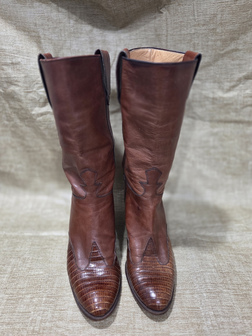 Vintage Tanino Crisci Brown Leather & Lizard Western Boots Womens Size 7